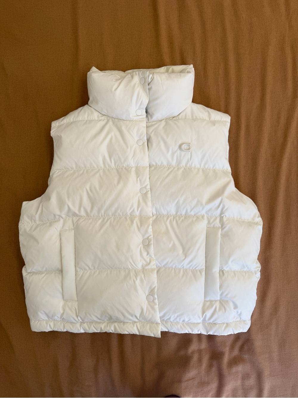 Coach White Quilted Puffer Vest with High Collar
